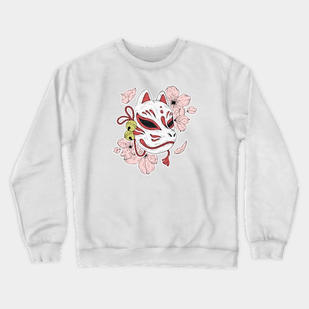 Japanese kitsune mask and sakura flower Crewneck Sweatshirt by Spes.id